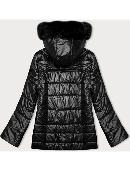 Černá prošívaná dámská bunda s kapucí model 21246815 - S'WEST Černá prošívaná dámská bunda s kapucí model 21246815 - S'WEST