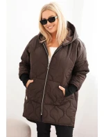 Dámská bunda Plus Size prošívaná s kapucí hnědá
