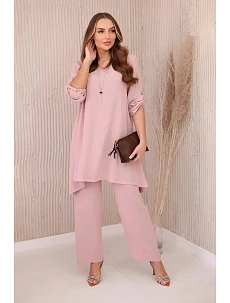 Dámsky komplet blúzka + nohavice s príveskom 27941 Powder pink - Kesi