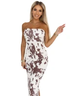 611-1 SAVANNAH šaty na ramienka - hnedo-biely boho vzor 611-1 SAVANNAH šaty na ramienka - hnedo-biely boho vzor