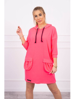 Šaty s kapucňou ružové neónové