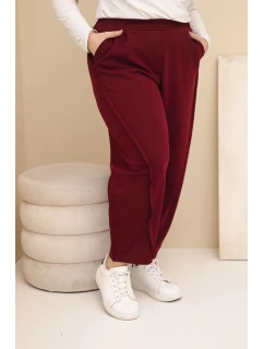 Dámske Plus veľkosť bavlnené nohavice s vysokým pásom voľné nohavice bordová