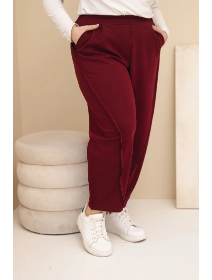 Dámske Plus veľkosť bavlnené nohavice s vysokým pásom voľné nohavice bordová Dámske Plus veľkosť bavlnené nohavice s vysokým pásom voľné nohavice bordová