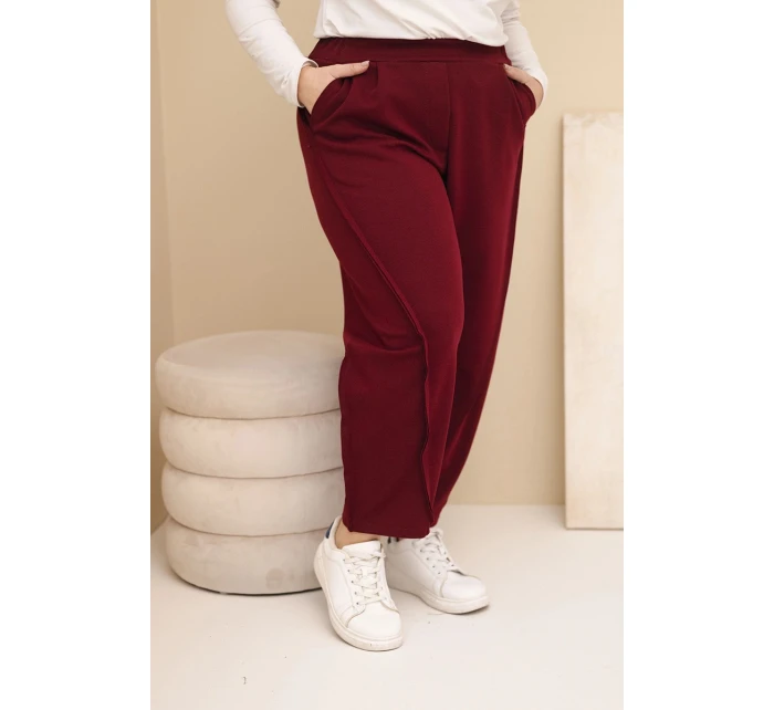 Dámske Plus veľkosť bavlnené nohavice s vysokým pásom voľné nohavice bordová Dámske Plus veľkosť bavlnené nohavice s vysokým pásom voľné nohavice bordová
