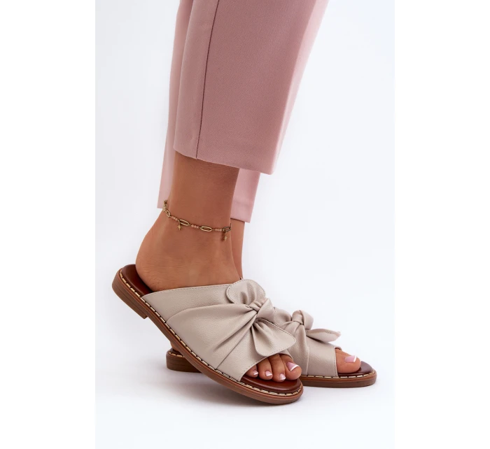 Klapki Damskie Na Płaskim Obcasie Beżowe Nelvira