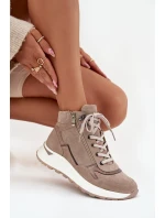 Dámské sportovní kotníkové boty na platformě z přírodního semiše model 21713308 béžové - Zazoo