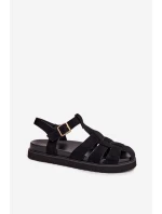 Dámské sandály Římské s zlatým sponou na platformě Černé Terelina Dámské sandály Římské s zlatým sponou na platformě Černé Terelina