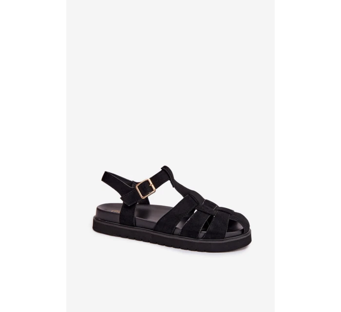 Dámské sandály Římské s zlatým sponou na platformě Černé Terelina Dámské sandály Římské s zlatým sponou na platformě Černé Terelina