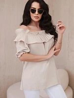 Španielska blúzka s ozdobným volánom béžová