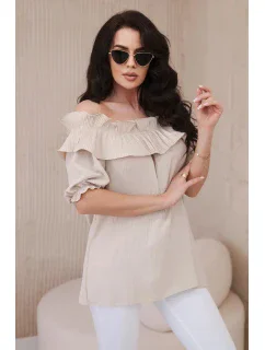 Španielska blúzka s ozdobným volánom béžová