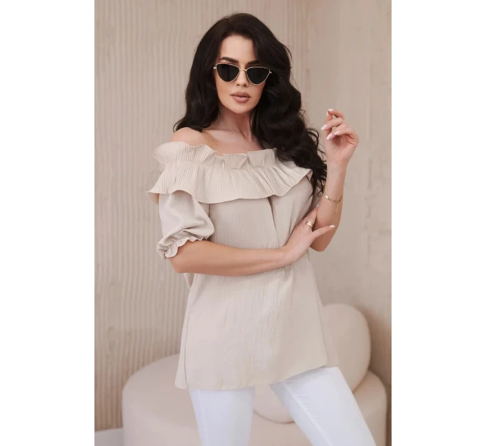 Španielska blúzka s ozdobným volánom béžová