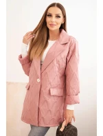 Dámska prešívaná bunda s golierom a gombíkom v tmavoružovej farbe