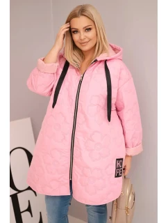 Dámska prešívaná bunda s kapucňou a nápisom HOPE candy pink