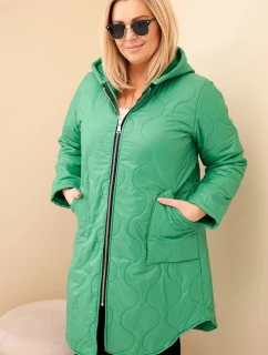 Dámske Plus veľkosť zimná prešívaná bunda s kapucňou svetlo zelená