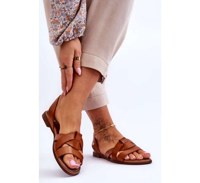 Pohodlné kožené sandály hnědé model 21617507 - Zazoo Pohodlné kožené sandály hnědé model 21617507 - Zazoo