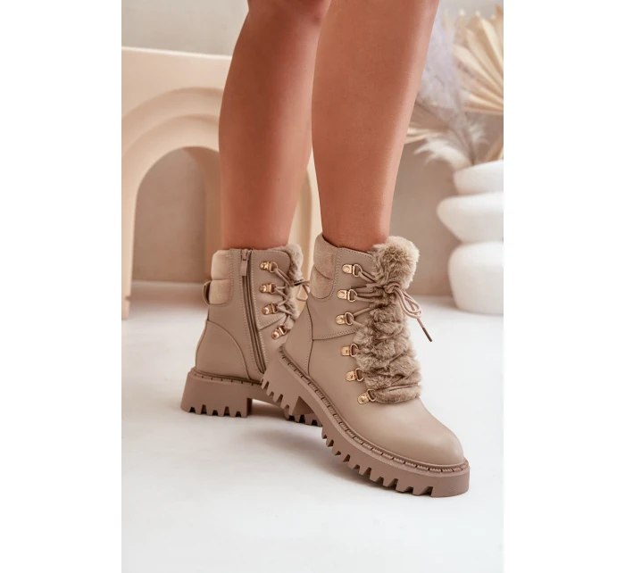 Ocieplane Botki Trapery Na Zamek Z Eko Skóry Beżowe Willatta