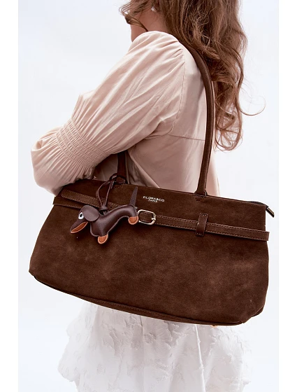 Kožená kabelka z imitace semiše čokoládová model 22111702 - Flora&Co Kožená kabelka z imitace semiše čokoládová model 22111702 - Flora&Co