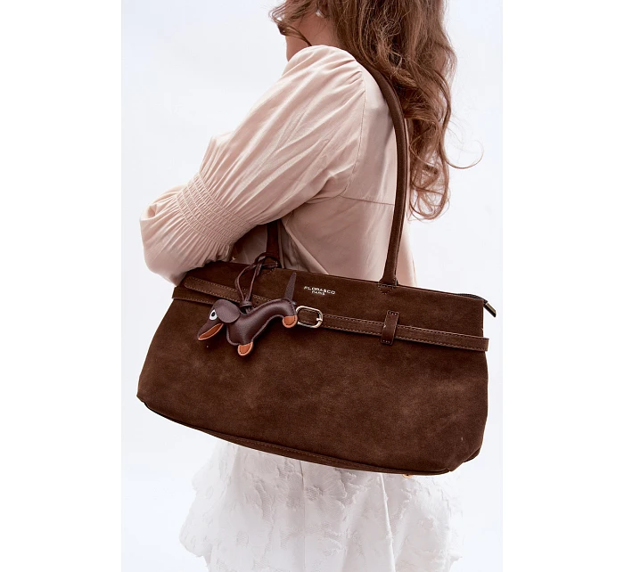 Kožená kabelka z imitace semiše  čokoládová model 22111702 - Flora&Co