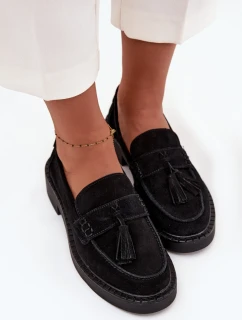 Dámske semišové mokasíny so strapcami D&A - čierne
