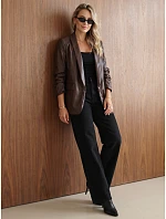 Dámska kožená bunda s naberanými rukávmi, hnedá, FashionStreet PY0165 Dámska kožená bunda s naberanými rukávmi, hnedá, FashionStreet PY0165