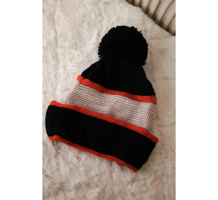 Dámska čiapka Kinga K297 čierna+tmavo ružová+béžová