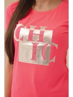 Dámske bavlnené tričko s potlačou CHIC pink neon Dámske bavlnené tričko s potlačou CHIC pink neon