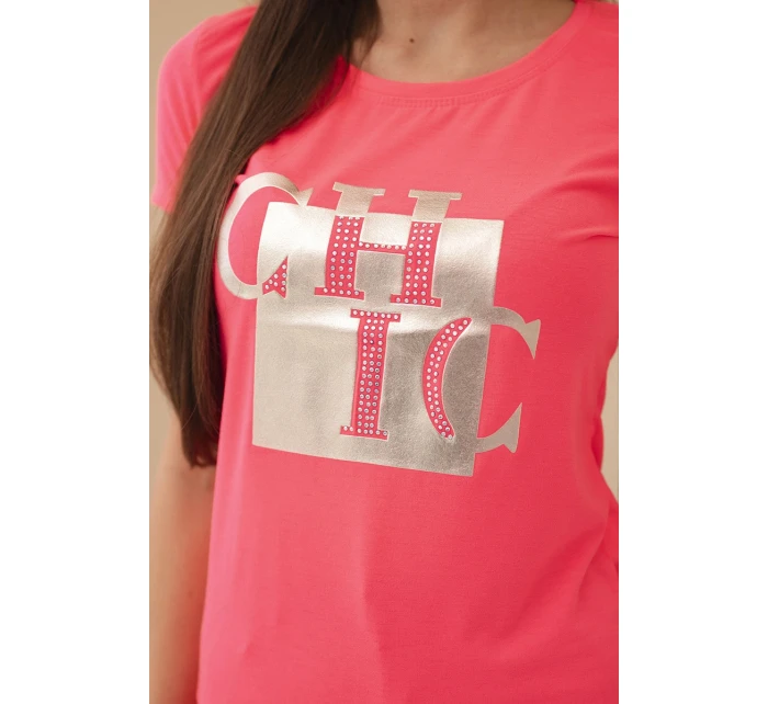 Dámske bavlnené tričko s potlačou CHIC pink neon Dámske bavlnené tričko s potlačou CHIC pink neon