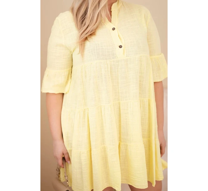 Dámske bavlnené šaty s volánmi v nadmernej veľkosti žltá