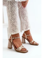 Skórzane Sandały Na Słupku Maciejka 06029-25 Złote