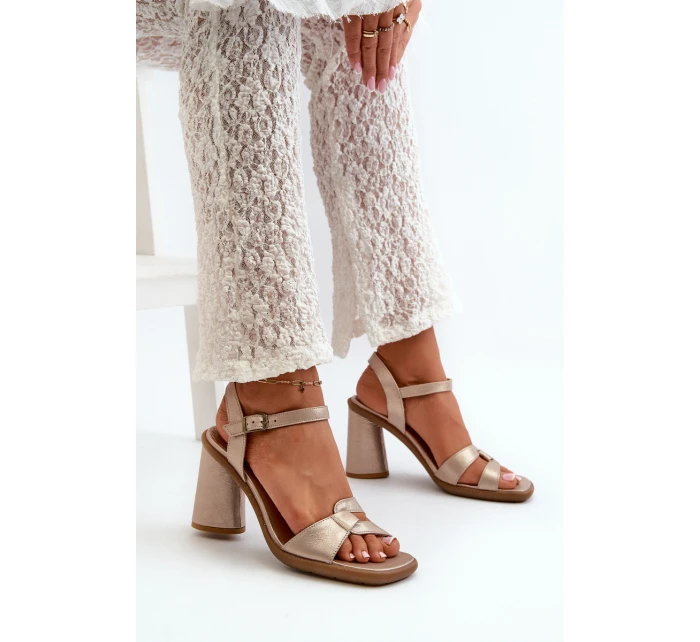 Skórzane Sandały Na Słupku Maciejka 06029-25 Złote