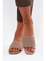 Materiálové dámské pantofle na plochém podpatku tmavě béžové Belissea