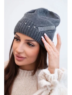 Dámska zimná vlnená čiapka s kryštálovým pásom K402 graphite