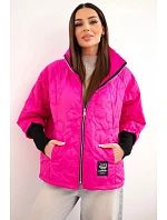 Dámska jarná prešívaná bunda s ozdobným vzorom a zipsom ružová neónová