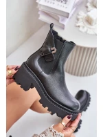 Zazoo 60490 Skórzane Ocieplane Botki Z Ozdobą Czarne