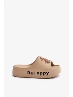Ľahké dámske papuče na hrubej podrážke s penou medvedík tmavobéžovej farby Serefina