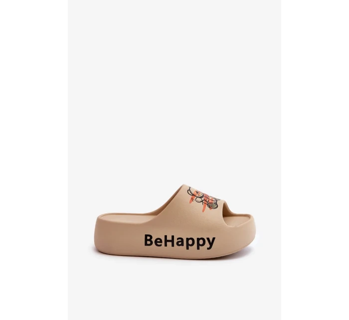 Ľahké dámske papuče na hrubej podrážke s penou medvedík tmavobéžovej farby Serefina