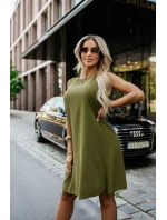 model 21335538 VICTORIA Trapézové šaty bez rukávů se zavazováním v pase khaki barva - numoco