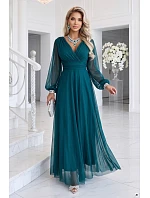 – elegantní maxi šaty s výstřihem do V – mořská zelená model 22342737 - numoco basic