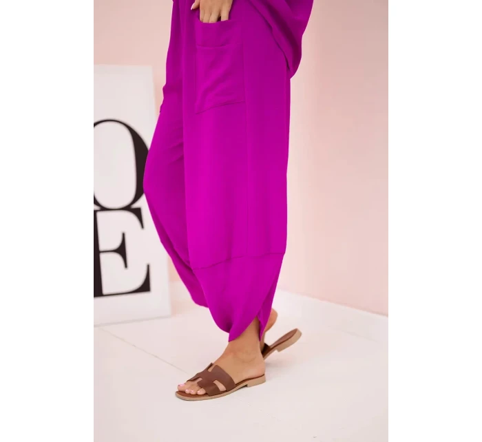 Komplet z viskózy halenka + kalhoty tmavě fialová