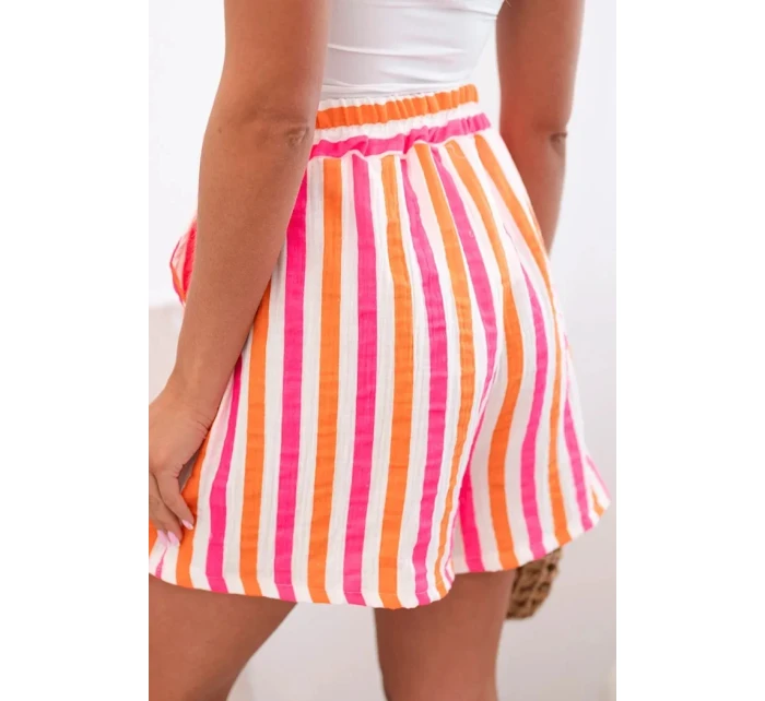 Dámské pruhované bavlněné šortky pomeranč
