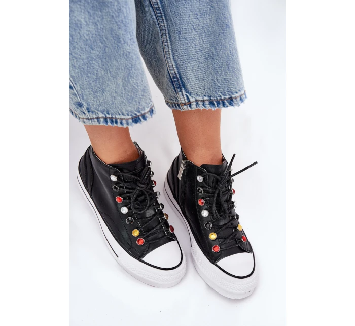 Kožené Vysoké Tenisky Dámské model 21691443 Černé - Goe