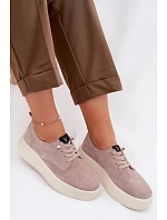 Semišové dámské polobotky na platformě model 22100808 béžové - VINCEZA
