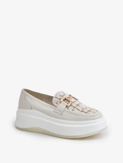 Dámske kožené mokasíny na platforme so zlatým zdobením Vinceza Light Beige