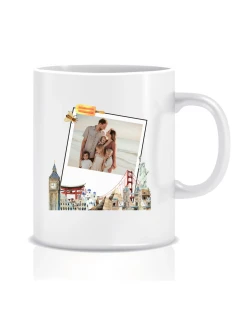 Personalizovaný klasický bílý keramický hrníček 300 ml s polaroidem z dovolené