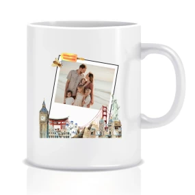 Personalizovaný klasický bílý keramický hrníček 300 ml s polaroidem z dovolené