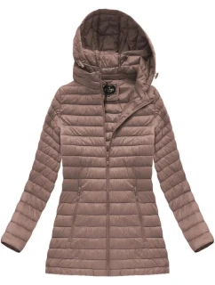 Prešívaná bunda v staroružovej farbe s kapucňou (7473-PLUS)