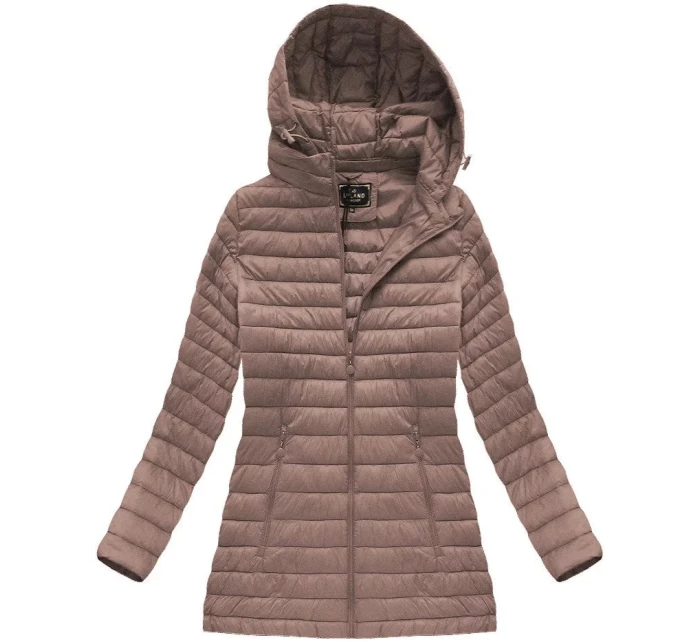 Prešívaná bunda v staroružovej farbe s kapucňou (7473-PLUS)