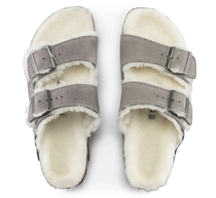 Birkenstock dámske/pánske zateplené šľapky Arizona Shearling Stone Coin semiš s ovčou vlnou regular wide (1017402) dámske
