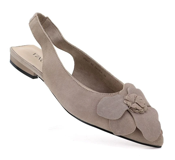 Dámské kožené květinové sandály béžové model 22117630 - VINCEZA