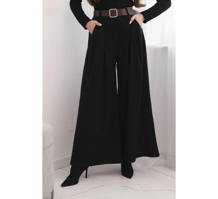Dámske široké nohavice s opaskom čierne Dámske široké nohavice s opaskom čierne